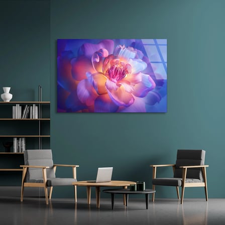 Neon Çiçek Açılımı Cam Tablo 50x35 cm
