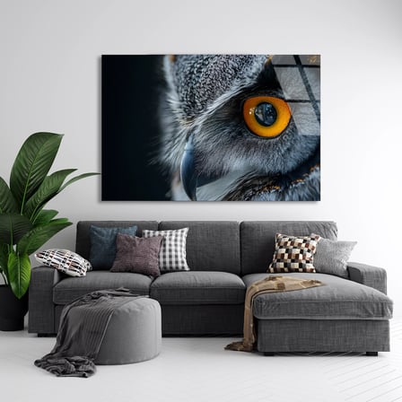 Baykuş Göz Yakın Çekim Cam Tablo 50x35 cm