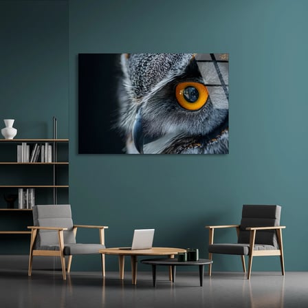 Baykuş Göz Yakın Çekim Cam Tablo 50x35 cm