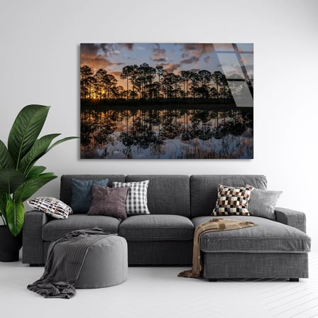 Gün Batımı Göl Yansıması Cam Tablo 50x35 cm