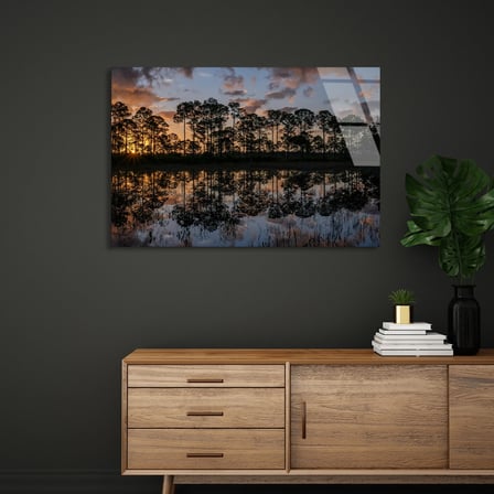 Gün Batımı Göl Yansıması Cam Tablo 50x35 cm