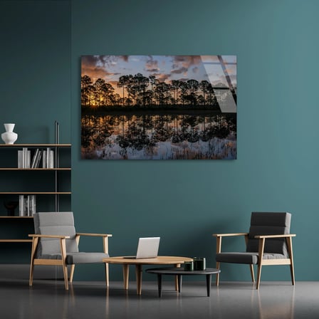 Gün Batımı Göl Yansıması Cam Tablo 50x35 cm
