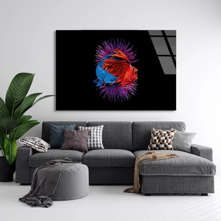 Renkli Beta Balığı Cam Tablo 50x35 cm