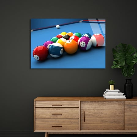 Bilardo Topları Cam Tablo 50x35 cm
