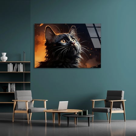 Kara Kedi Cam Tablo 50x35 cm