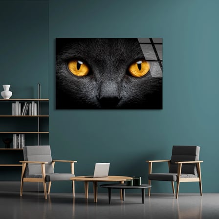 Sarı Gözlü Kedi Cam Tablo 50x35 cm