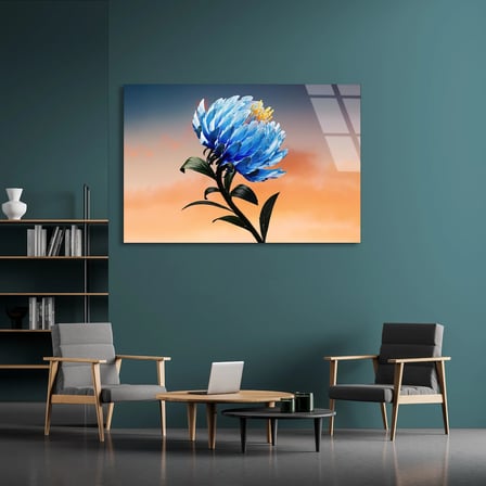 Mavi Çiçek Cam Tablo 50x35 cm
