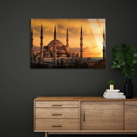 Cami Gün Batımı Cam Tablo 50x35 cm