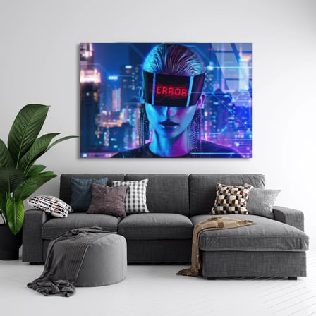 Siberpunk Kadın Cam Tablo 50x35 cm