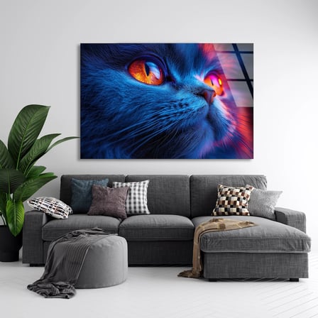 Mavi Kedi Cam Tablo 50x35 cm