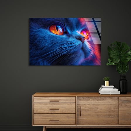 Mavi Kedi Cam Tablo 50x35 cm