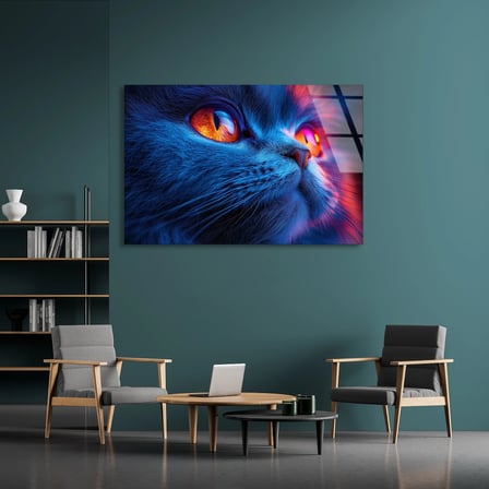 Mavi Kedi Cam Tablo 50x35 cm