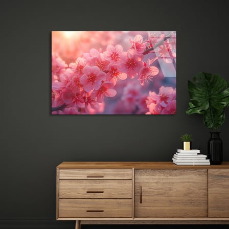 Pembe Kiraz Çiçeği Cam Tablo 50x35 cm