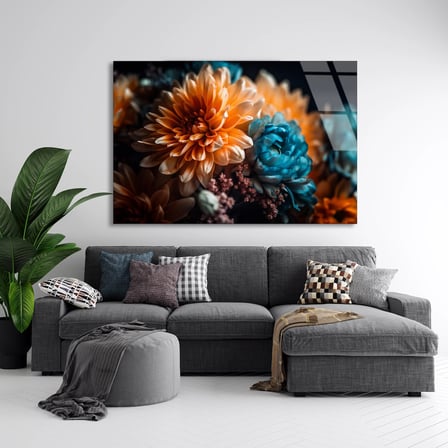 Çiçek Buketi Cam Tablo 50x35 cm