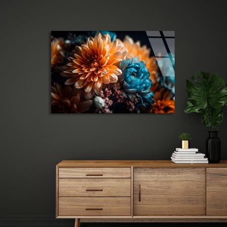 Çiçek Buketi Cam Tablo 50x35 cm