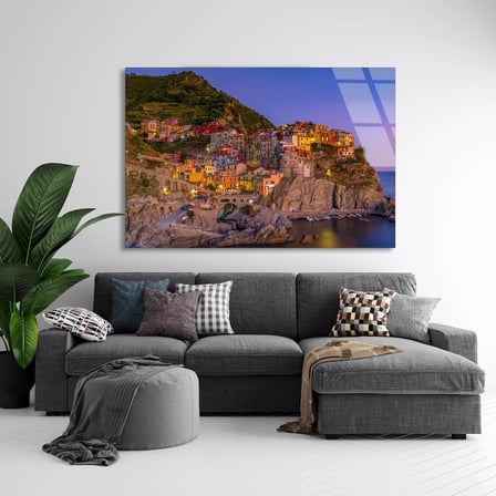 Kıyı Kasabası Cam Tablo 50x35 cm
