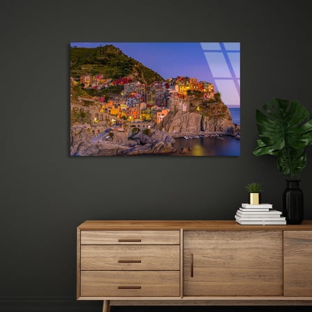 Kıyı Kasabası Cam Tablo 50x35 cm