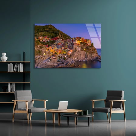 Kıyı Kasabası Cam Tablo 50x35 cm