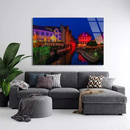 Avrupa Kanal Kasabası Cam Tablo 50x35 cm