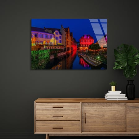 Avrupa Kanal Kasabası Cam Tablo 50x35 cm