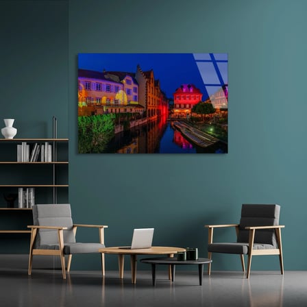 Avrupa Kanal Kasabası Cam Tablo 50x35 cm