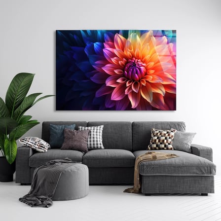 Renkli Yıldız Çiçeği Cam Tablo 50x35 cm