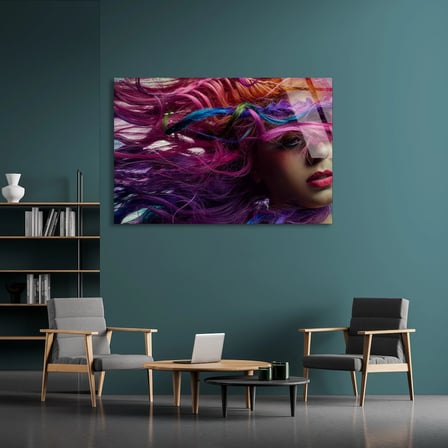 Renkli Saçlı Kadın Cam Tablo 50x35 cm