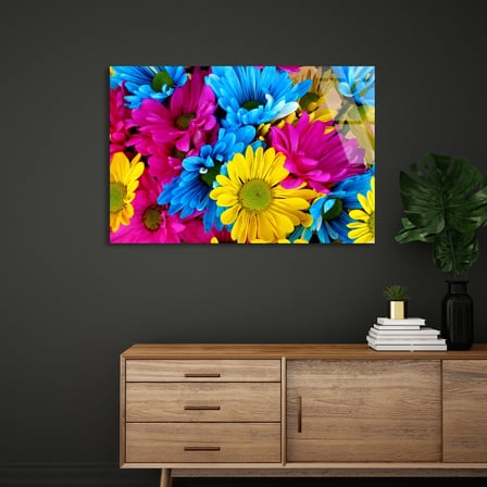 Renkli Papatyalar Cam Tablo 50x35 cm