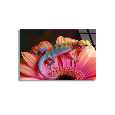 Çiçekte Kertenkele Cam Tablo 50x35 cm