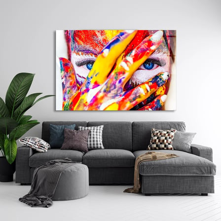 Renkli Yüz Boyası Cam Tablo 90x60 cm