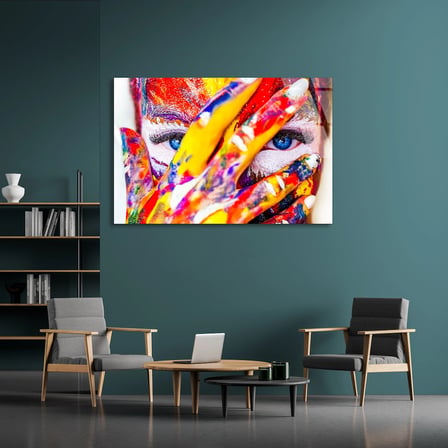 Renkli Yüz Boyası Cam Tablo 90x60 cm