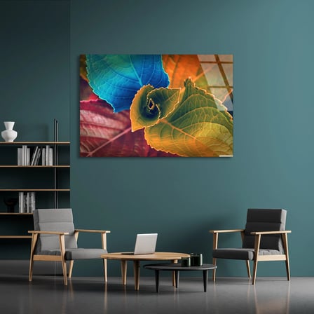 Renkli Yapraklar Cam Tablo 50x35 cm