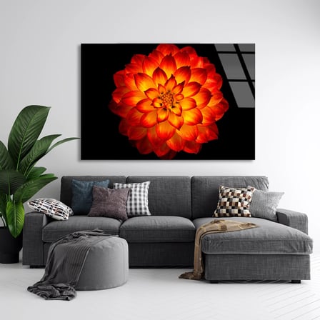 Turuncu Çiçek Cam Tablo 50x35 cm
