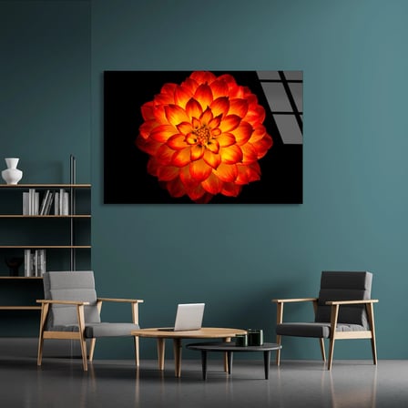 Turuncu Çiçek Cam Tablo 50x35 cm