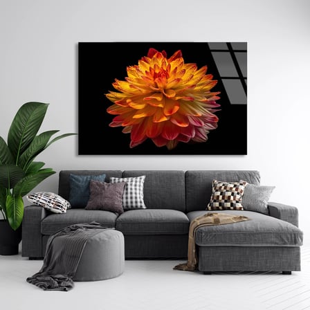 Turuncu Çiçek Cam Tablo 50x35 cm