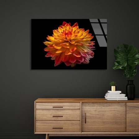 Turuncu Çiçek Cam Tablo 50x35 cm
