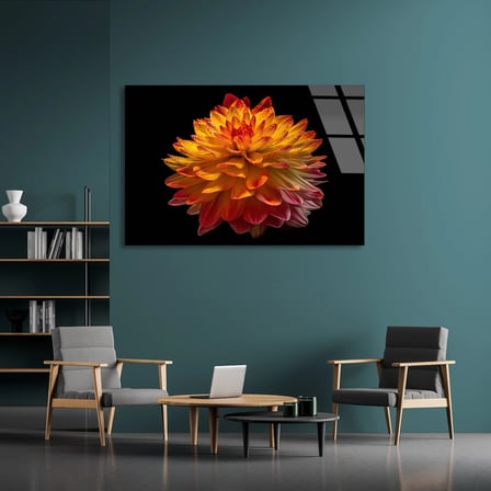 Turuncu Çiçek Cam Tablo 50x35 cm