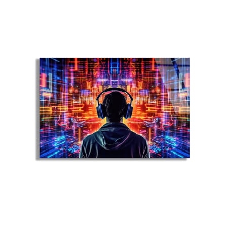 Kulaklıklı Müzik Cam Tablo 50x35 cm