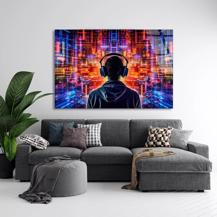 Kulaklıklı Müzik Cam Tablo 50x35 cm
