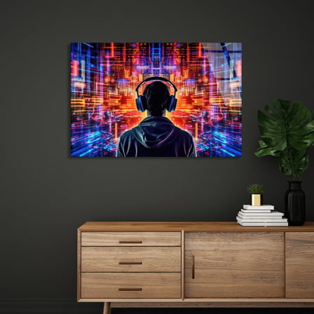 Kulaklıklı Müzik Cam Tablo 50x35 cm