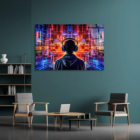 Kulaklıklı Müzik Cam Tablo 70x50 cm