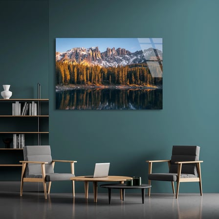 Sonbahar Göl Ormanı Cam Tablo 50x35 cm