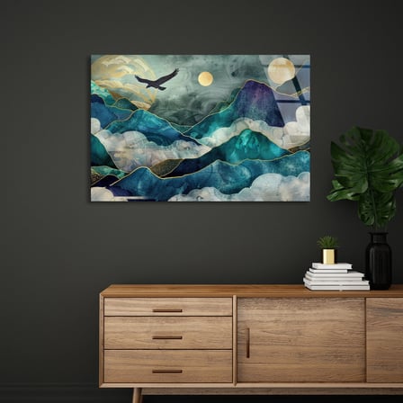 Minimal Dağ Manzarası Cam Tablo 50x35 cm