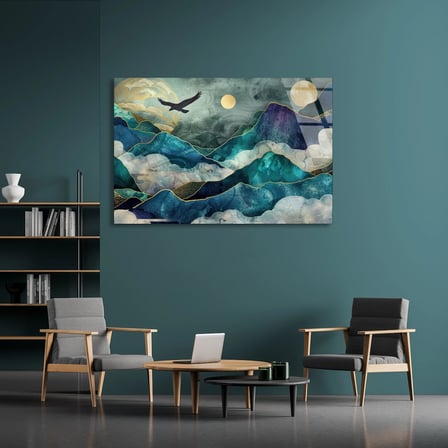 Minimal Dağ Manzarası Cam Tablo 50x35 cm