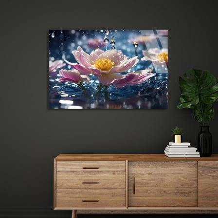Su Damlalı Çiçek Cam Tablo 50x35 cm
