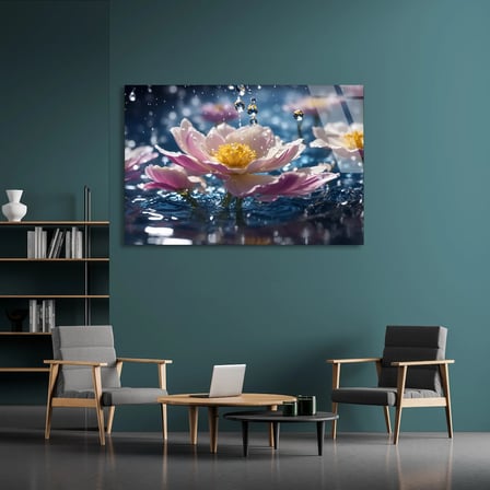 Su Damlalı Çiçek Cam Tablo 50x35 cm