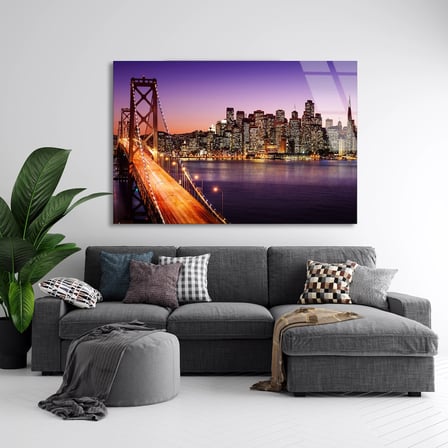 Şehir Köprüsü Gece Cam Tablo 50x35 cm