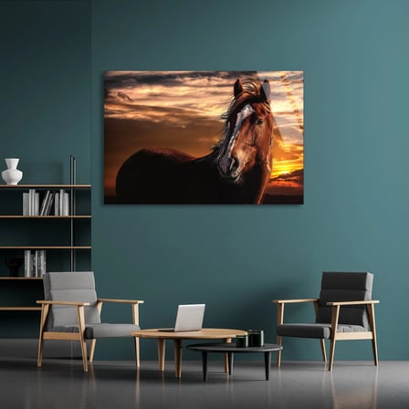 Gün Batımı At Cam Tablo 50x35 cm