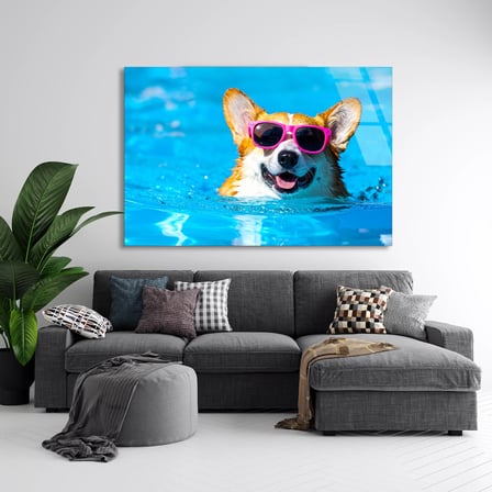 Havalı Köpek Cam Tablo 50x35 cm