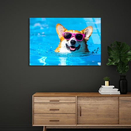 Havalı Köpek Cam Tablo 50x35 cm